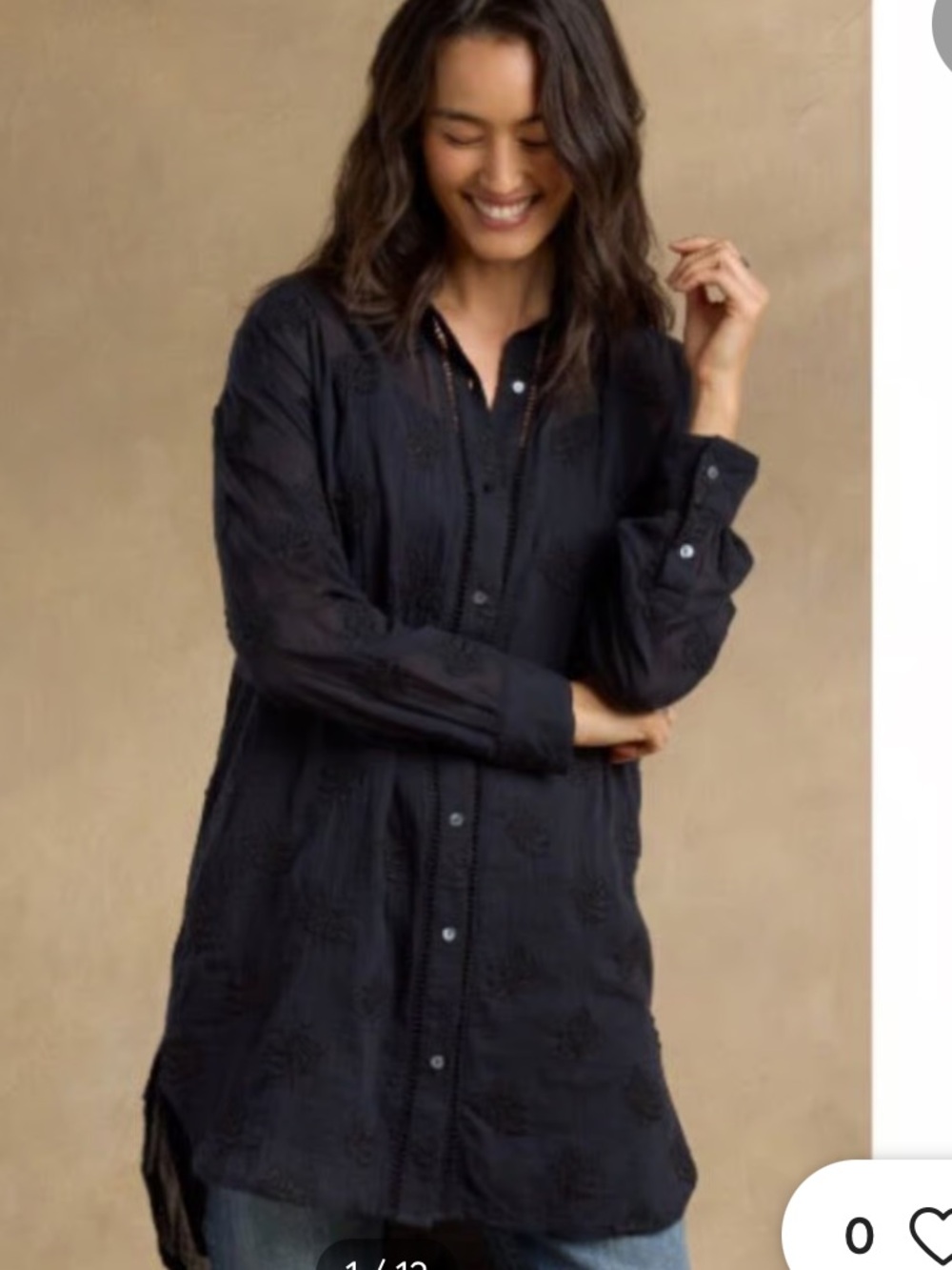 Sundance petite clover field two piece Black EmbroideredButton-Down tunic